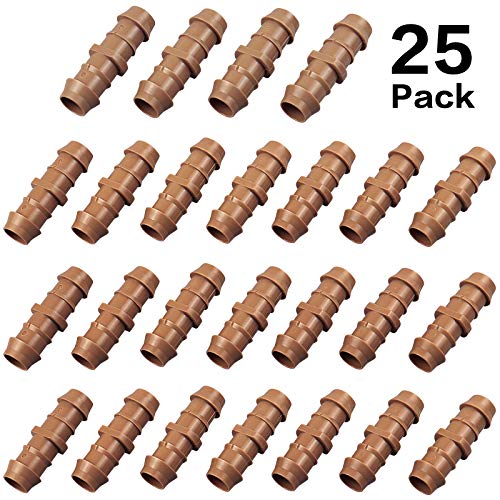 Jayee 25 Pack Drip Irrigation Barbed Coupling Fittings (17mm) for 1/2