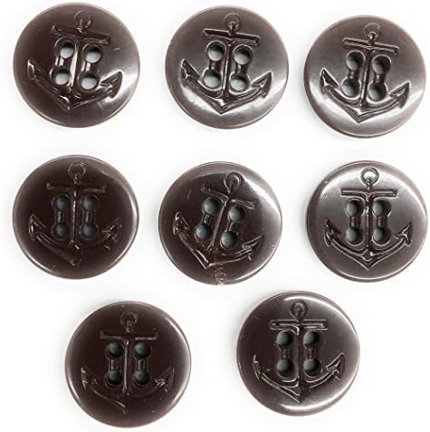 8 Brown Small Pea Buttons - Nautical Ship Anchor Brown Buttons -Tailored 4 Hole- 5/8"~ for, Blouses Dresses, Coats