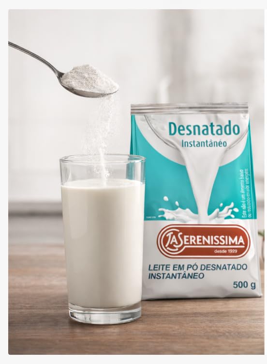 La Serenissima Leite em Pó Desnatado Instantâneo, 500g, 0% Gorduras, Fonte de Cálcio, Proteínas e Vitaminas