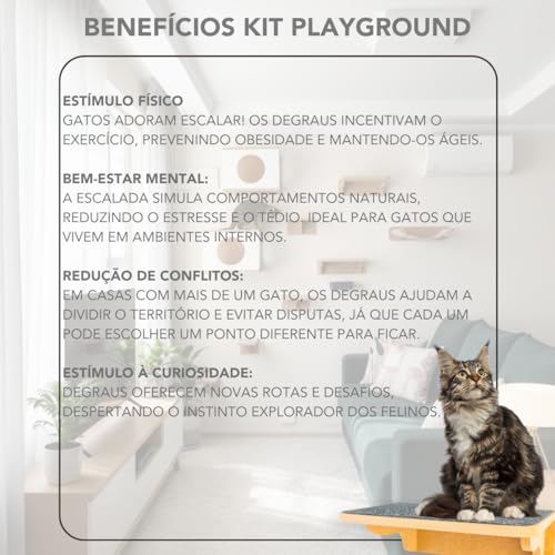 Playground Para Gatos 9Pçs Premium Resistente Já Montado Com Kit Fixação e Rede (PRETO) (Preto)