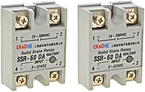 YXQ SSR 60DA Solid State Relay 2PCS Single Phase Module Machinery Small AC Exchange Type Electronic Controller, Input 3-32VDC Output 24V-380VAC