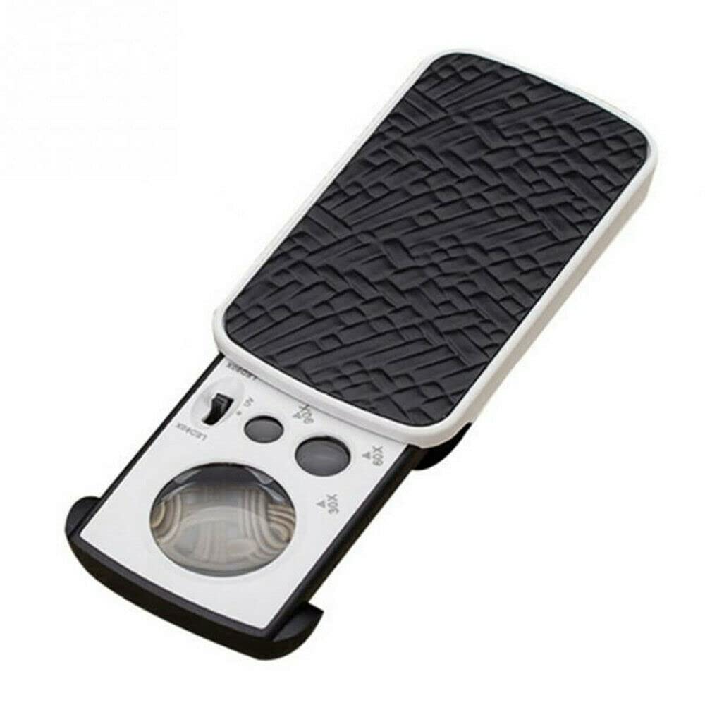 Multibao Portable 30X 60X 90X Eye Illuminated Loupe Pocket Magnifier with LED Light Loupe Lens Glass for Craft Work Jewelry Stamps Watches Coins (Black)