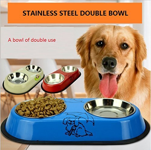 Dog Bowls Stainless Steel Dog Bowl 2 X 1.5 cup capacity Feeding Station for Dogs Cats and Pets(Blue L)