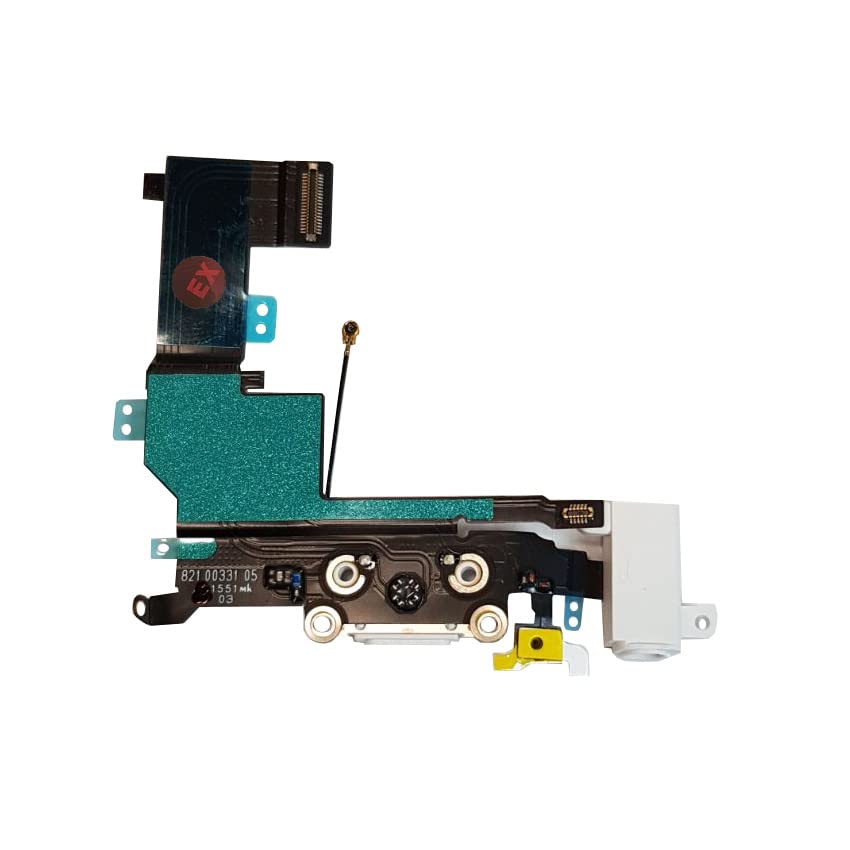 Smartex® Charging Port Flex cable compatible with iPhone SE White – Dock Connector with built in Microphone, Home button, Loudspeaker, Antenna
