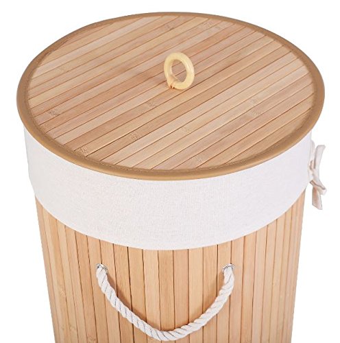 eXXtra Store Natural Bamboo Round Hamper Storage Bag Lid Washing Cloth Storage Laundry Basket + eBook