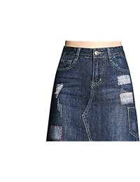 tanming una línea longitud de la rodilla de dama angustiada Denim Jean Falda Midi