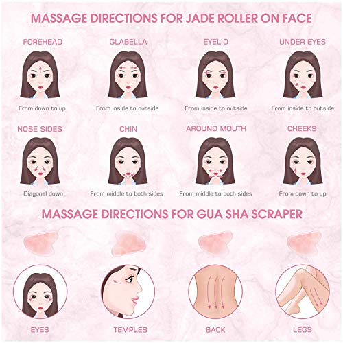 Jade Roller Gua Sha Scraping Massage Tool, 100% Natural Anti-aging Facial Massage Jade Set for Facial Eye Neck Skin Care