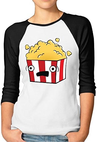 Hilary Women's Kawaii Cartoon Popcorn Baseball Raglan Jersey T-Shirts 3/4-Sleeve S