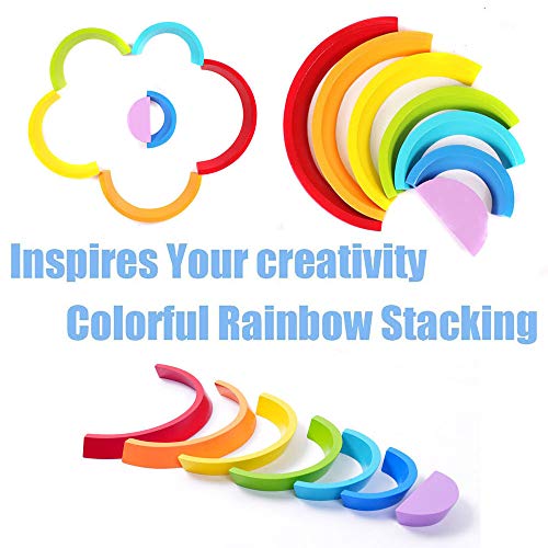 Sealive Wooden Rainbow Stacker Montessori Toys for Toddlers, Nesting Stacking Game Learning Color Shape Matching Jigsaw Puzzle, Geometry Building Blocks Educational Toys Development Gift for Kids - Thumbnail 6