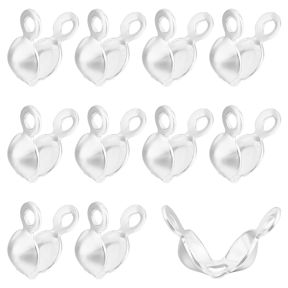 Beebeecraft 1 Box 20Pcs Bead Tips 925 Sterling Silver Knot Covers 3mm Clamshell Crimp Tips Beads Fold-Over Bead Covers Ends Caps for Jewellery Bracelets Necklaces Making