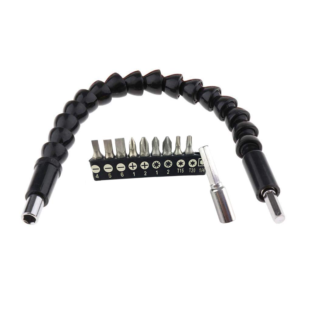 KOSTOO Multi-Angle Bending Drill Bit Extension - Magnetic Hex Soft Shaft, Flexible Screwdriver Extension Universal Drill Connection with 9 Pcs Universal Nut Driver Drill Screwdriver Bit Set