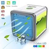 Air Space Cooler Portable Air Conditioner Personal Space Cooler Air Purifier Humidifier with 7 Colors LED Lights, USB Charging Desktop Cooling Fan for Home, Office, Outdoor