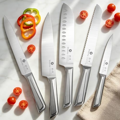 imarku High Carbon Stainless Steel Gyutou Knife Set with Block, Precision-Forged Razor Sharp 10–15° Edge, Ergonomic Non-Slip Handle, Built-in Sharpener, Brown, Best Gift Choice, Cooking Enthusiasts