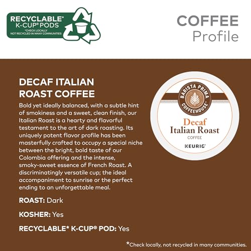 Barista Prima Coffeehouse, Italian Roast Decaf Keurig Single Serve K