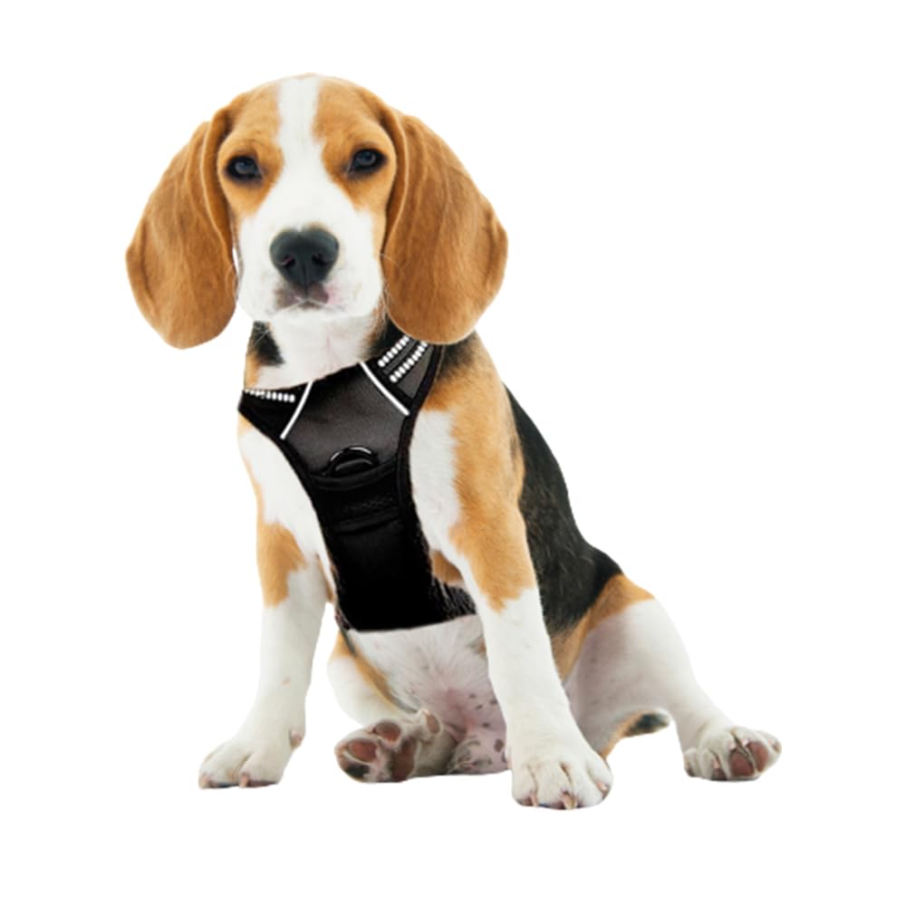 FurryWheels Black No Pull Pet Dog Harness with Reflective Strips Breathable Comfortable Adjustable Soft Padded Dog Vest Easy Control Handle for Training or Walking (Medium)