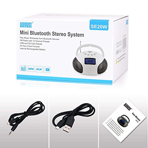 Mini Clock Radios, Bluetooth Speaker MP3 Stereo System Portable Powerful FM Alarm Clock Radio with Card Reader, USB and AUX in (Micro USB) Stereo White (SE20) - Thumbnail 5