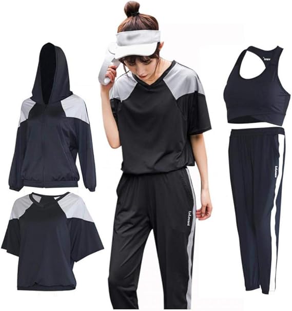 Amazon Yxsueh スポーツウェア レディース ヨガウェア 4点上下セット ウェア フィットネス ジャージ ホットヨガ トレーニング ランニング ジョギング スポーツブラ パッド入り 春夏秋冬 運動風 伸縮性 通気 吸汗 速乾 防臭 上下セット 通販