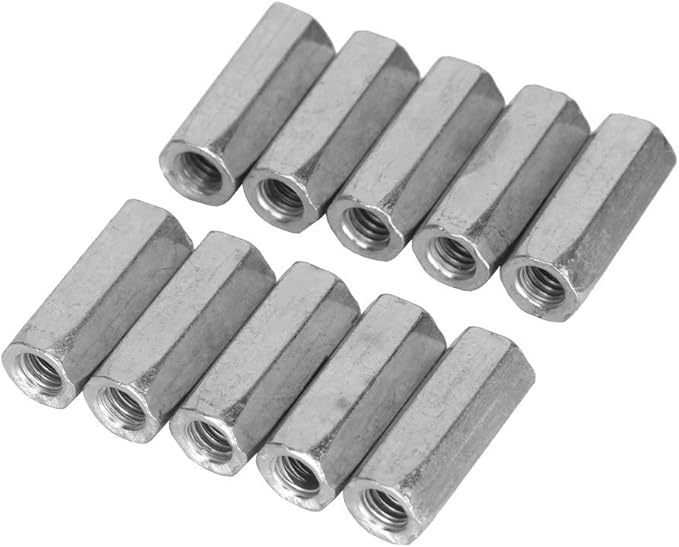 10pcs M6 Carbon Steel Long Hex Coupling Nut Female Thread Straight