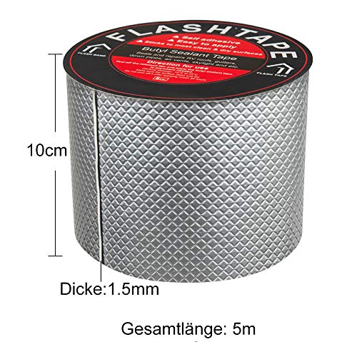 fowong Aluminum Wasserdichtes Klebeband, 10cm(B) x5M(L) Butyl Dichtungsband Alufolie Selbstklebend Reperaturband zum… – Bild 3