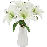 Tinsow 6 Pcs Artificial Lily Real Touch Fake Flowers Lily for Wedding Home Party Garden Shop Office Decoration Easter Lily (White, 6)