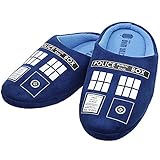 Doctor Who Mens TARDIS Plush Slippers (Blue, XL Size 12 US)