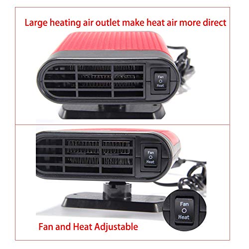 Portable Car Heater Car Defroster with Air Purification 12V 150W Auto Car 30 Seconds Fast Heating Defrost Defogger Demister Vehicle Ceramic Heater Fan for Windshield (Red) - Thumbnail 2
