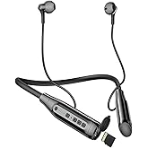 Wireless Bluetooth Earbuds Neckband with TF Card Slot, 200H Playtime Headphones,Waterproof in-Ear Earphones with Power Display Magnetic ENC Noise Cancellation Headsets for Sports Home Office (Black)