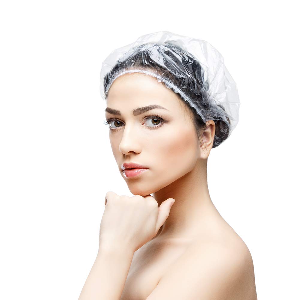 Disposable Shower Caps 100 Pcs - Multi-Purpose Thickening Elastic Bath Cap Plastic Waterproof Clear Shower Caps Bath Shower Hair Caps Women Spa, Home Use, Hotel and Hair Salon, Portable Travel : Beauty