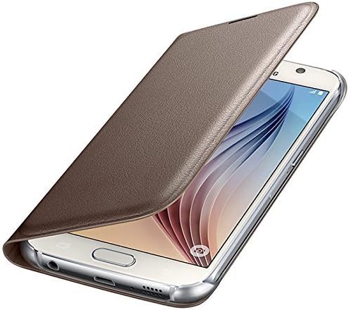 Durable Leather Flip Wallet Cover for Samsung Galaxy S7 Edge - Gold