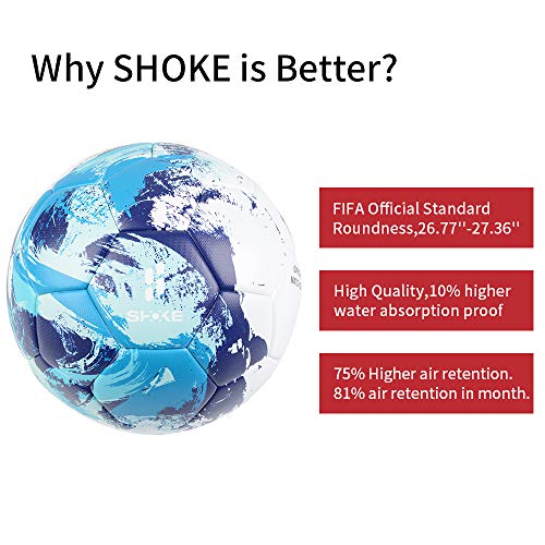 SHOKE Soccer Ball Size 5 Thermal-Bonding Hold Air, Water-Resistant Match Soccer Balls for Training Sports Rebound Height 51.18-53.15 inch