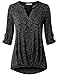 Messic Plus Size Pleated Shirt, 3/4 Long Sleeve V-Neck Women's Long Pleated Tunic Shirt Blouse,Black,XX-Large