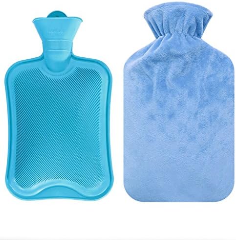 Hot water bag, natural rubber and cartoon soft knit protection to keep warm and comfortable ( Color : Blue )