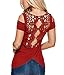 Dreamtravel Womens Short Sleeve V-neck Stripes T Shirt 100% back Guarantee, Wine Red, Large