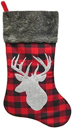 20.5” Plaid Deer Christmas Stocking with Faux Fur Cuff