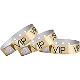 100 WristCo Premium Holographic Gold VIP Plastic Secure Snap Wristbands - 5/8" x 10" - Waterproof, Durable, Tearproof, Wrist Bands Used at Waterparks Concerts Conferences for Security Admission