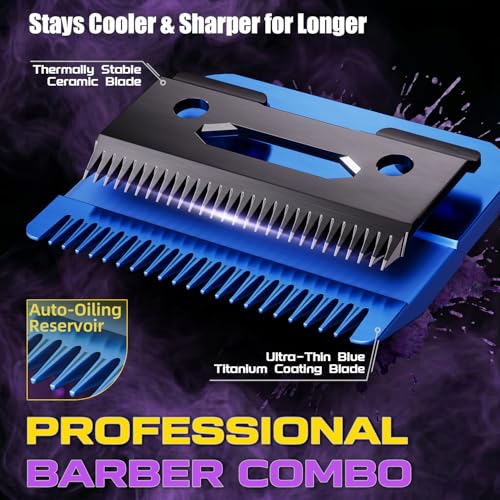 SUPRENT Professional Hair Clipper-Cordless Man Hair Clipper Kit with Titanium Coated Fade Blade, Magnetic Guide Combs, Charging Station (Purple)