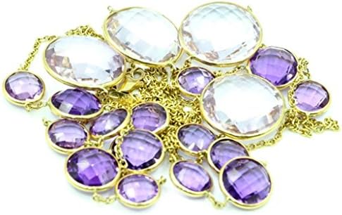 Purple &amp; Pink Round Amethyst Necklace,14k Yellow Gold Lobster Lock,36"