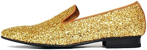 Gentler Men's Handmade Gold Crystal Glitter Encrusted Leather Loafers Shoes 11.5