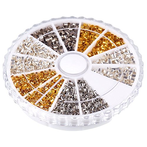 Pandahall 3 Color Brass Crimp Beads Tube Beads Crimp End Beads for Jewelry Makings 1.5mm(0.06") & 2mm(0.08")