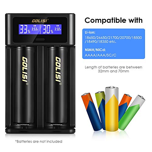 LCD Display Universal Battery Charger, INLIFE Speedy Smart Battery Charger for Rechargeable Batteries Ni-MH Ni-Cd A AA AAA AAAA C SC, Li-ion 18650 26650 26500 20700 22650 18490 17670 17500 17355 (I2) - Thumbnail 2