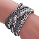 Welcomeuni Women Bohemian Bracelet Woven Braided Handmade Wrap Cuff Magnetic Clasp (Gray)