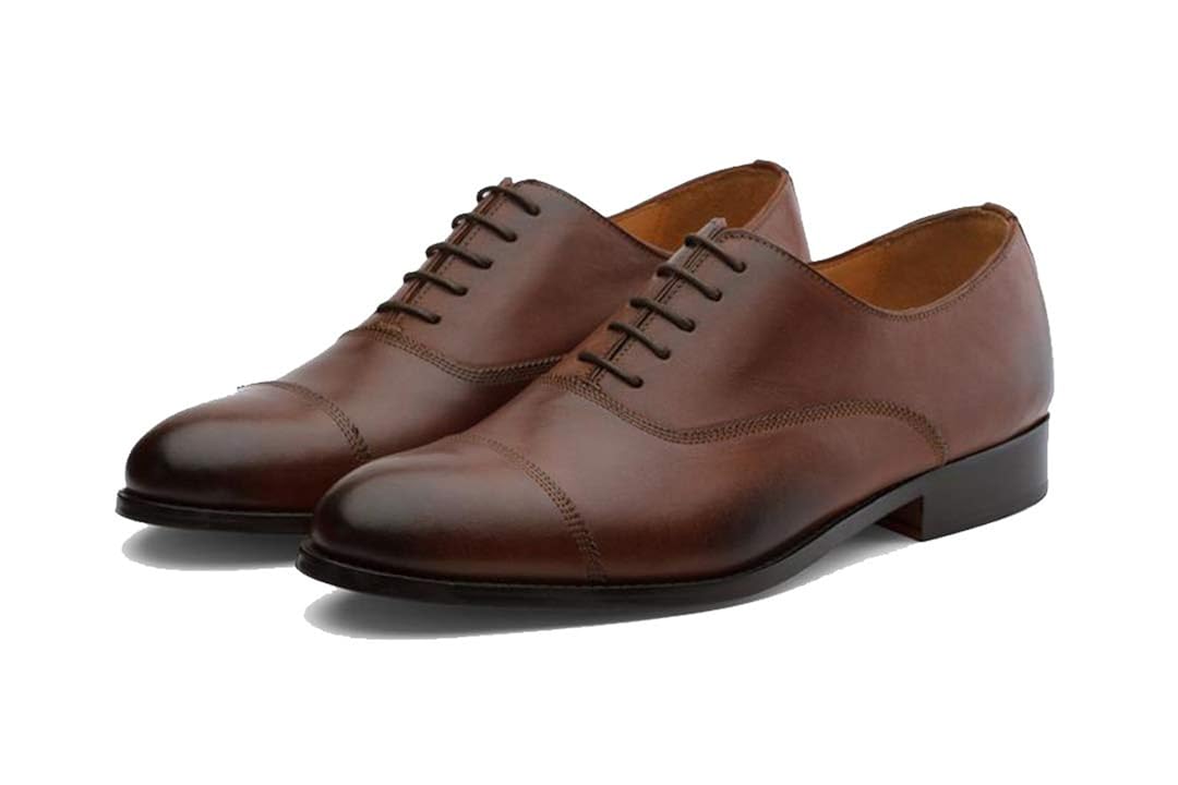 brown oxford toe cap shoes