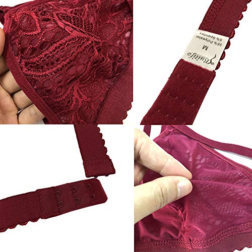 Buitifo Women Lace Bra Sexy Bralette Strappy Soft Bustier Lingerie (L, Red 2) - Thumbnail 6