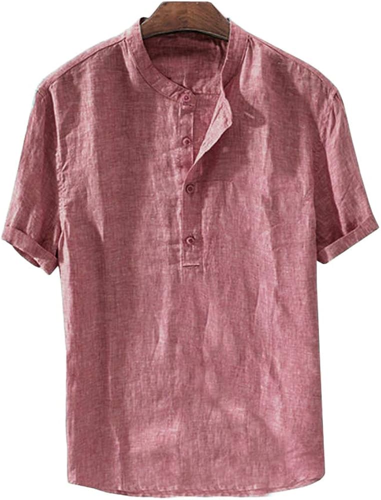 Runcati Mens Linen Henley Shirts Beach Short Sleeve Cotton Tops Lightweight Tees Plain Summer T Shirt at  Men’s Clothing store