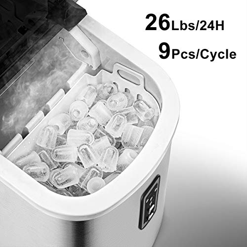 EUHOMY Ice Maker Countertop Machine 26 lbs in 24 Hours, 9 Cubes Ready