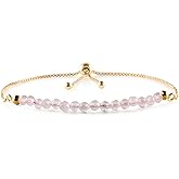 InfinityGemsArt Rose Quartz Bracelets For Women January Birthstone Jewelry Micro Pink Beads Beaded Stone Bolo Slider Crystals Gemstones Bracelet, 14K Gold Plated Adjustable Chain