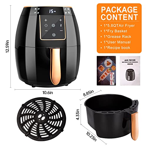Yensong Air Fryer 5.8QT,Digital Touch Screen &Temperature Control,Non