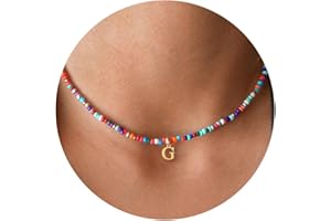 Yoosteel Colorful Beaded Initial Necklaces for Girls Gifts - Cute Choker Initial Necklace Jewelry for Girls Teen Girl Gifts Trendy Stocking Stuffers Christmas Birthday Gifts for Women Girls