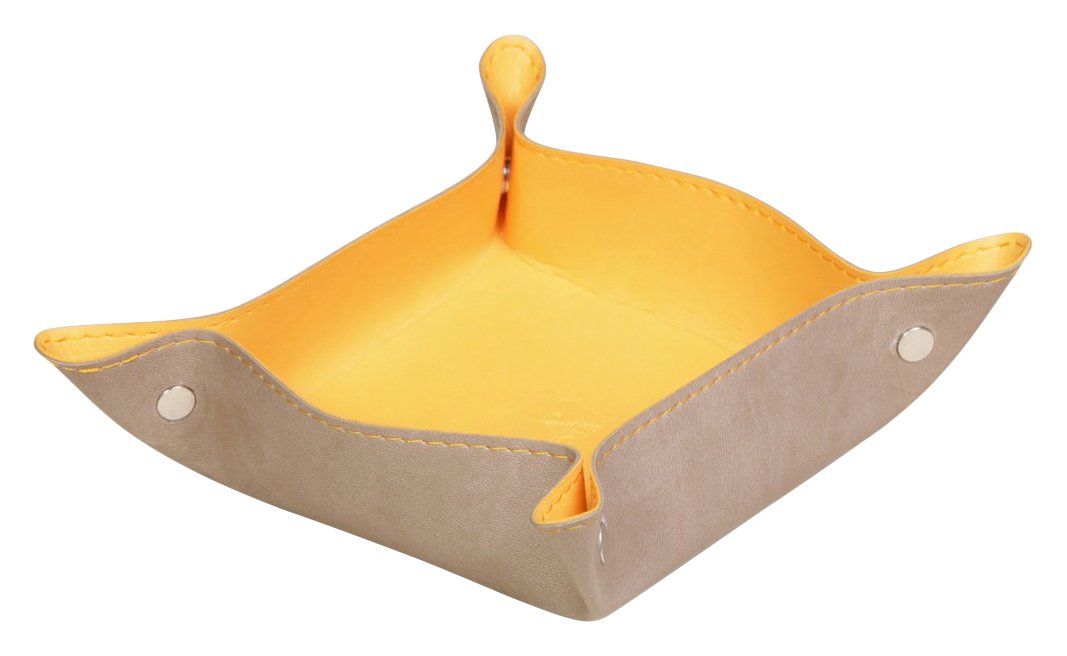 RHODIA 318854C - Reversible Taupe Tidy Box - 12x12x4.5 cm - Orange Saddle Stitching, Magnetic Corners - Faux Leather - Rhodiarama Home Office Collection - Office Organization & Designer Storage