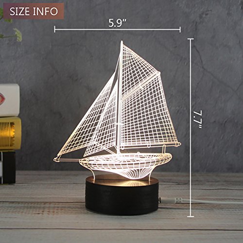 ETIAL LED Night Light Lamps, Ambient Mood Lighting 3D Optical Illusion USB Table Desk Visual Lamp Gifts Toys for Children Kids (Sailboat) - Thumbnail 2